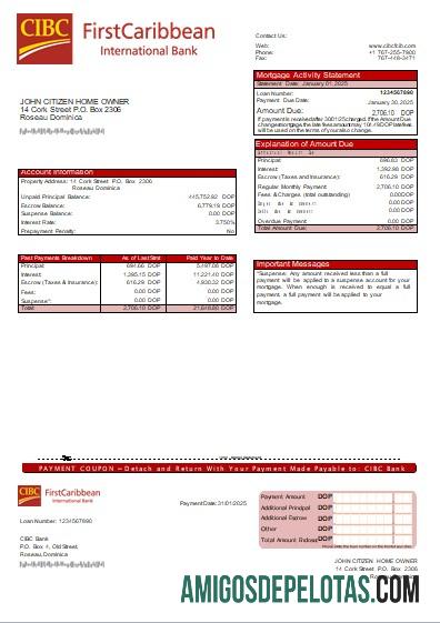 Dominica CIBC Bank Declaração de hipoteca bancária Scr baixar para verificação